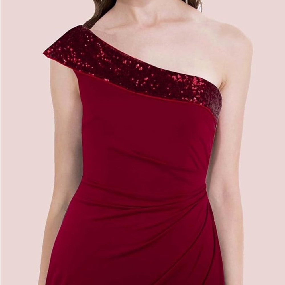 ANGEL FASHIONS Women's One Shoulder Sequin Trim Formal Dress Size 12
